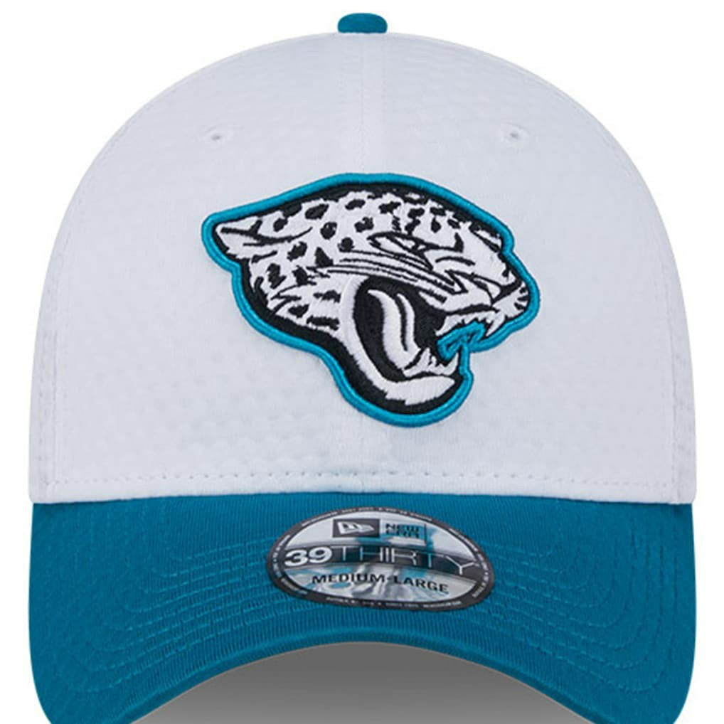 Jacksonville Jaguars New Era 2024 NFL Training Camp 39THIRTY Flex Hat - White/Teal Hats