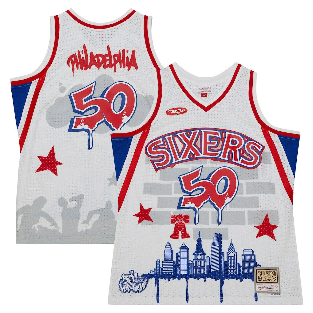 Philadelphia 76ers x Tats Cru Hardwood Classics Fashion Jersey White - Mitchell & Ness