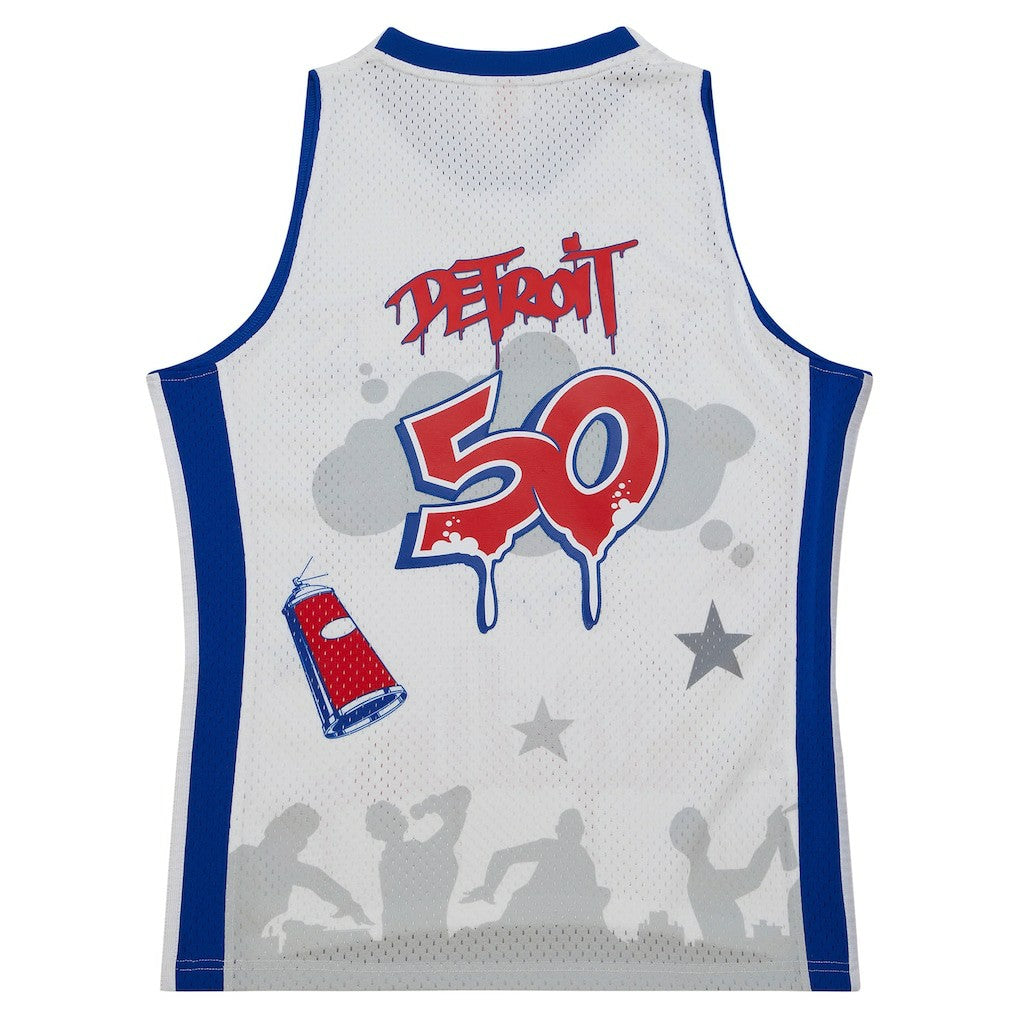 Detroit Pistons x Tats Cru Hardwood Classics Fashion Jersey White - Mitchell & Ness