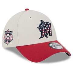 Miami Marlins New Era 2024 Fourth of July 39THIRTY Flex Hat - Khaki/Red Hats