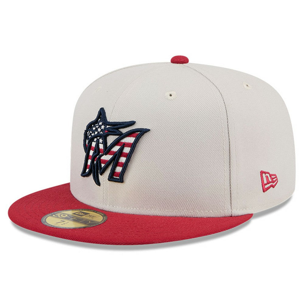 Miami Marlins New Era 2024 Fourth of July 59FIFTY Fitted Hat - Khaki/Red Hats