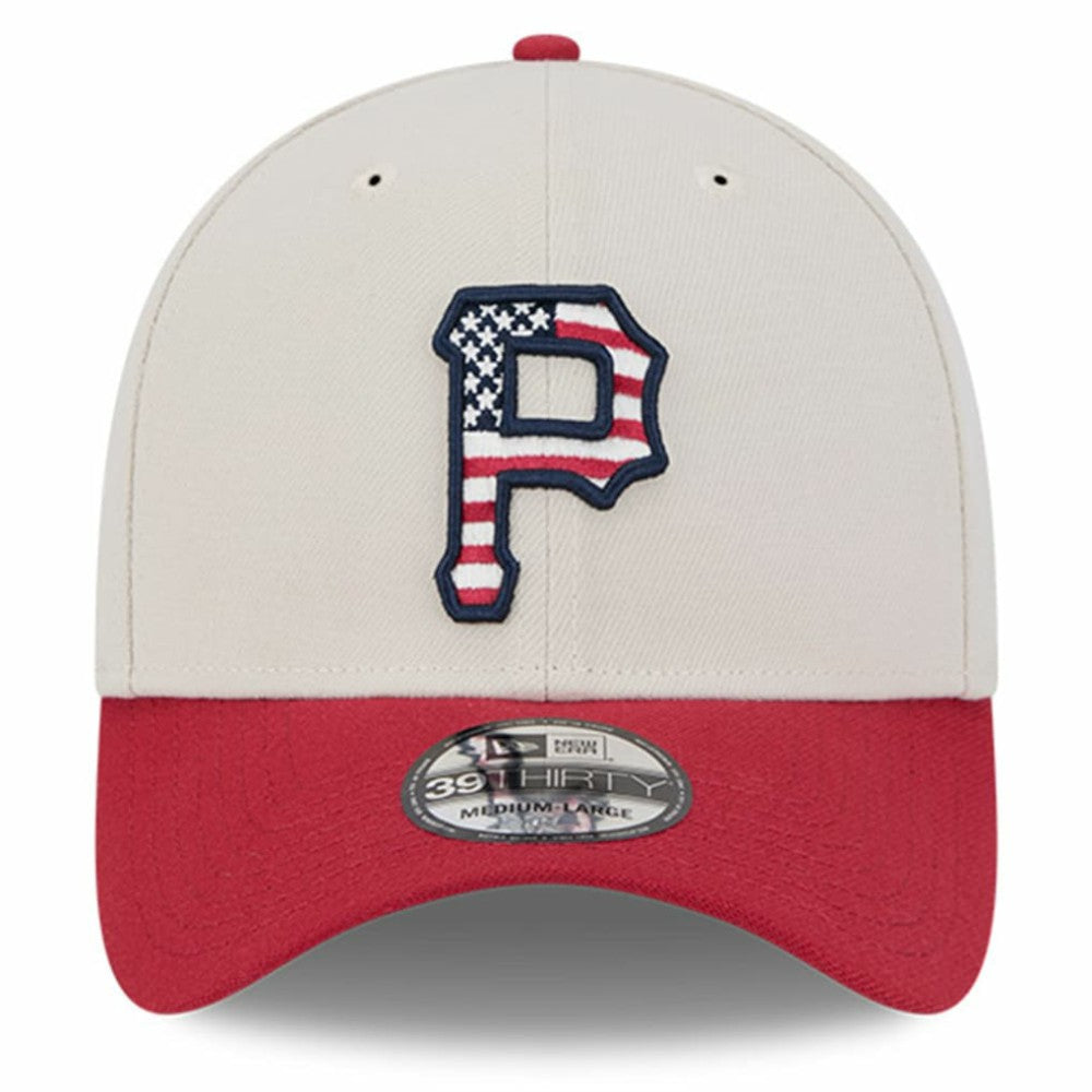 Pittsburgh Pirates New Era 2024 Fourth of July 39THIRTY Flex Hat - Khaki/Red Hats