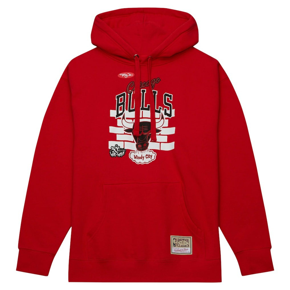 Chicago Bulls x Tats Cru Hardwood Classics Brick Pullover Hoodie Red - Mitchell & Ness