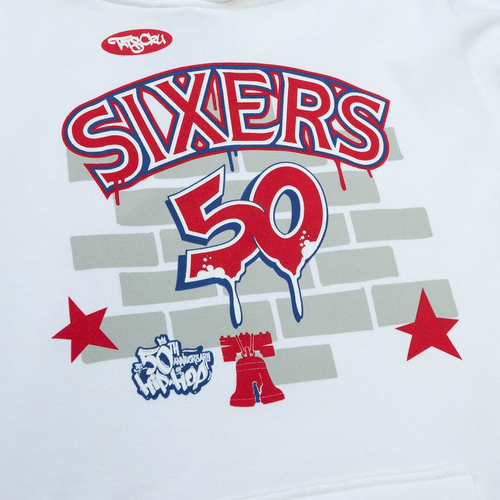 Philadelphia 76ers x Tats Cru Hardwood Classics Brick Pullover Hoodie White - Mitchell & Ness