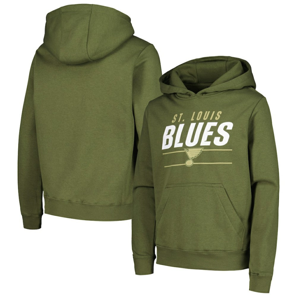 St. Louis Blues Levelwear Youth Podium Fleece Pullover Hoodie - Olive | US 200791946