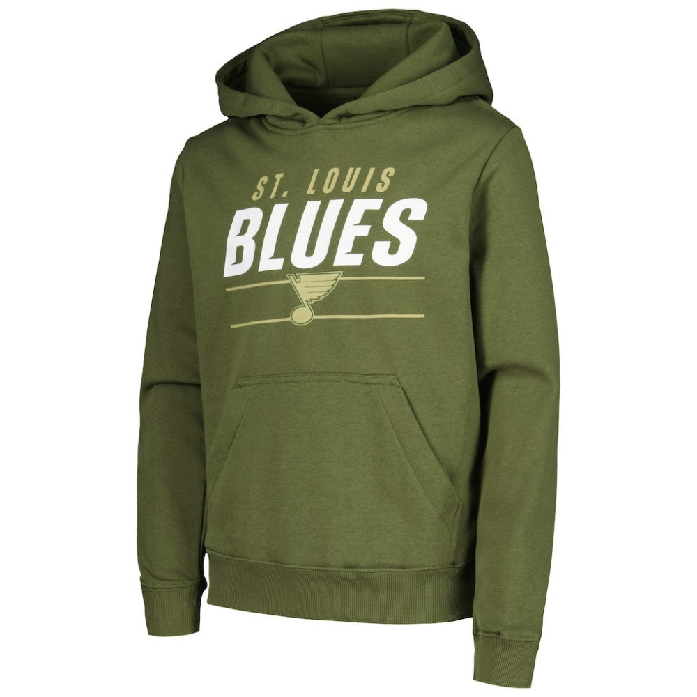 St. Louis Blues Levelwear Youth Podium Fleece Pullover Hoodie - Olive | US 200791946