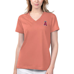 Los Angeles Angels Margaritaville Women's Game Time V-Neck T-Shirt - Coral T-shirts