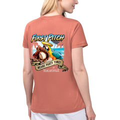 Los Angeles Angels Margaritaville Women's Game Time V-Neck T-Shirt - Coral T-shirts