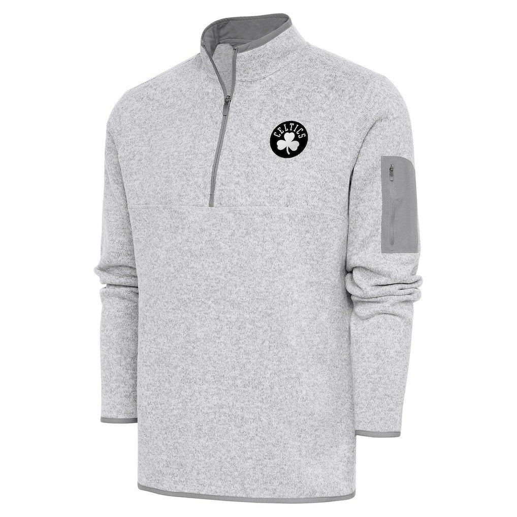Boston Celtics Antigua Metallic Logo Fortune Quarter-Zip Jacket Heather Gray