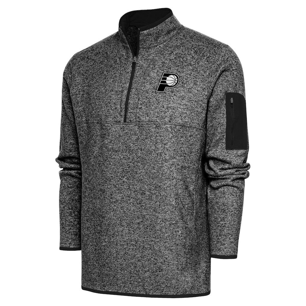 Indiana Pacers Antigua Metallic Logo Fortune Quarter-Zip Jacket Heather Black
