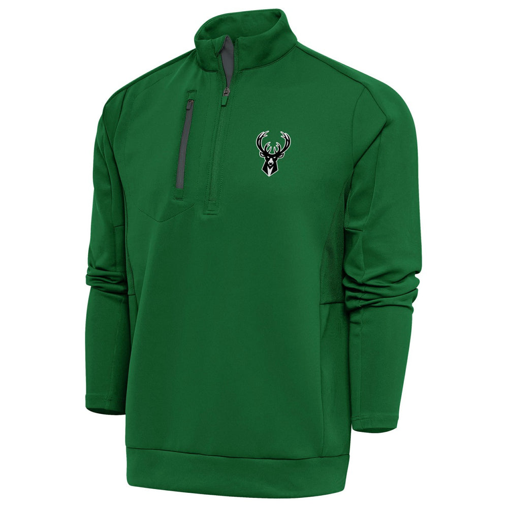 Milwaukee Bucks Antigua Metallic Logo Generation Quarter-Zip Top Hunter Green