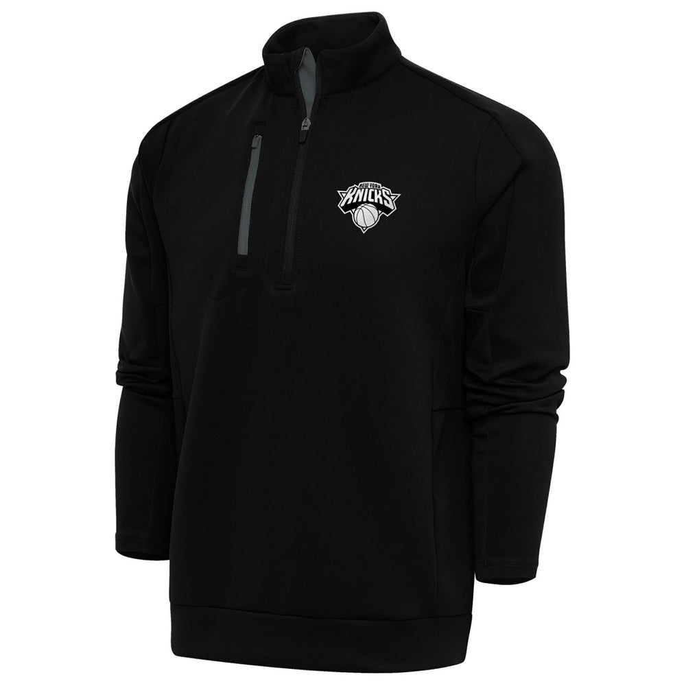 New York Knicks Antigua Metallic Logo Generation Quarter-Zip Top Black - New Era