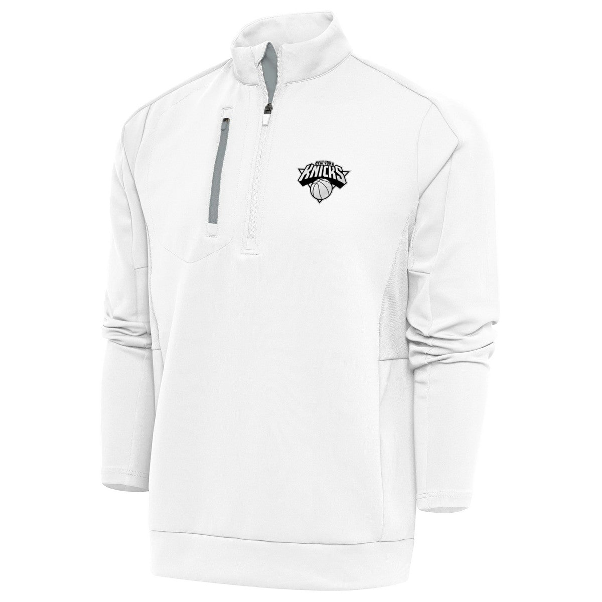 New York Knicks Antigua Metallic Logo Generation Quarter-Zip Top White - New Era