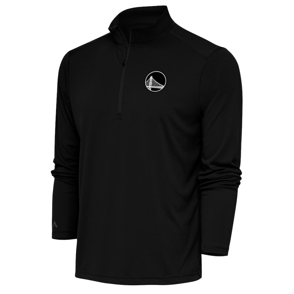 Golden State Warriors Antigua Metallic Logo Tribute Quarter-Zip Top Black
