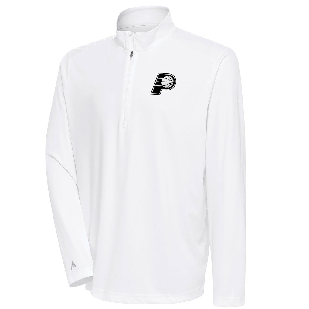 Indiana Pacers Antigua Metallic Logo Tribute Quarter-Zip Top White