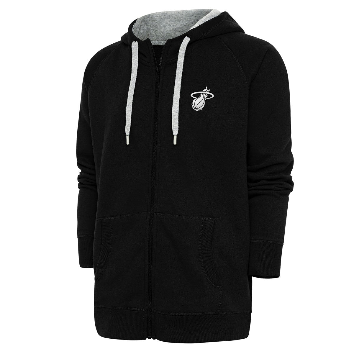 Miami Heat Antigua Metallic Logo Victory Raglan Full-Zip Hoodie Black