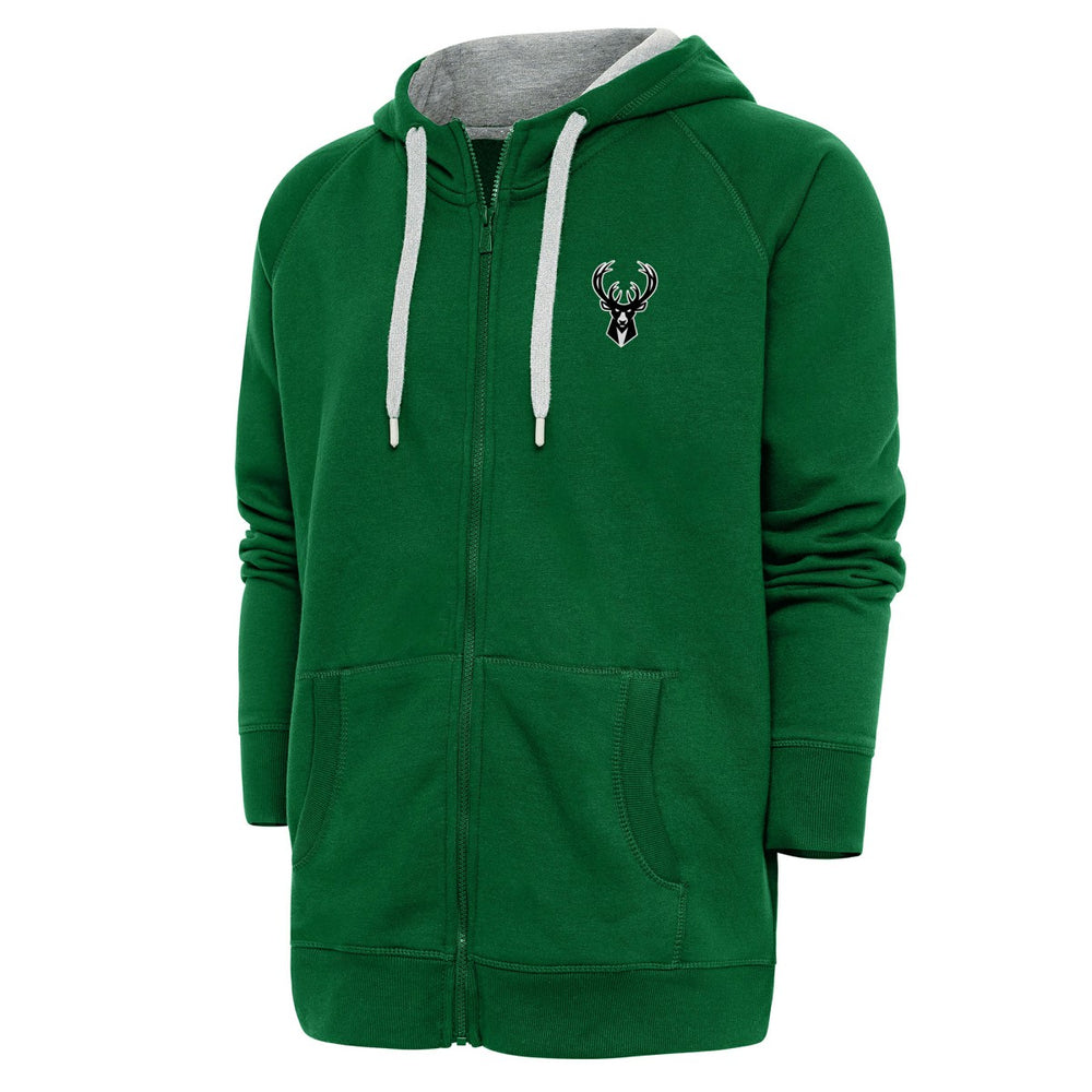 Milwaukee Bucks Antigua Metallic Logo Victory Raglan Full-Zip Hoodie Hunter Green outlet