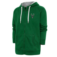 Milwaukee Bucks Antigua Metallic Logo Victory Raglan Full-Zip Hoodie Hunter Green outlet