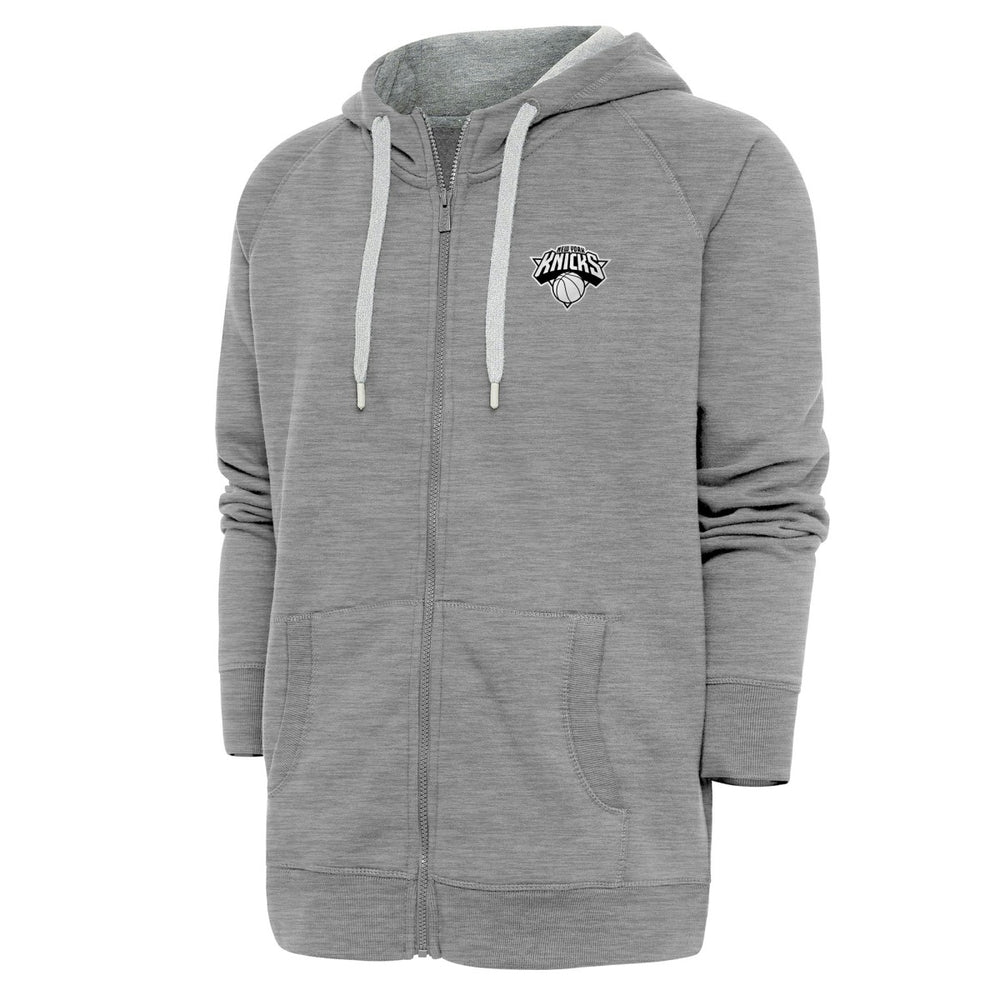 New York Knicks Antigua Metallic Logo Victory Raglan Full-Zip Hoodie Heather Gray outlet