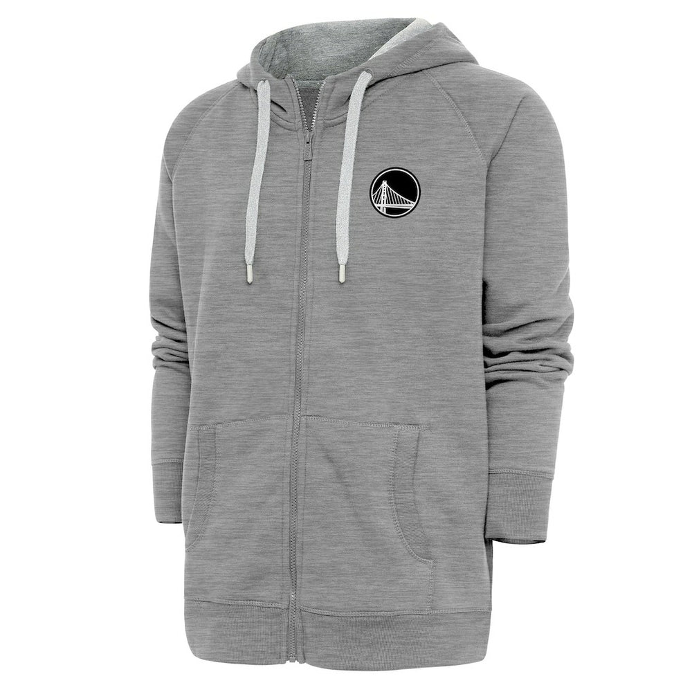 Golden State Warriors Antigua Metallic Logo Victory Raglan Full-Zip Hoodie Heather Gray