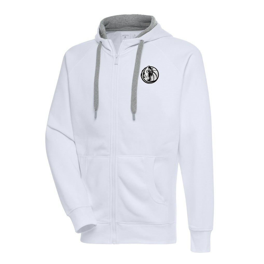 Dallas Mavericks Antigua Metallic Logo Victory Raglan Full-Zip Hoodie White