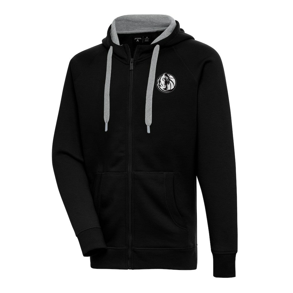Dallas Mavericks Antigua Metallic Logo Victory Raglan Full-Zip Hoodie Black