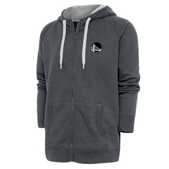 Golden State Warriors Antigua Metallic Logo Victory Raglan Full-Zip Hoodie Charcoal