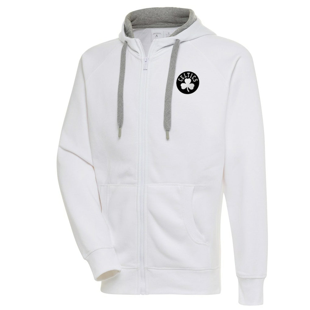 Boston Celtics Antigua Metallic Logo Victory Raglan Full-Zip Hoodie White