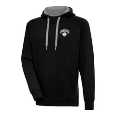 New York Knicks Antigua Metallic Logo Victory Raglan Pullover Hoodie Black