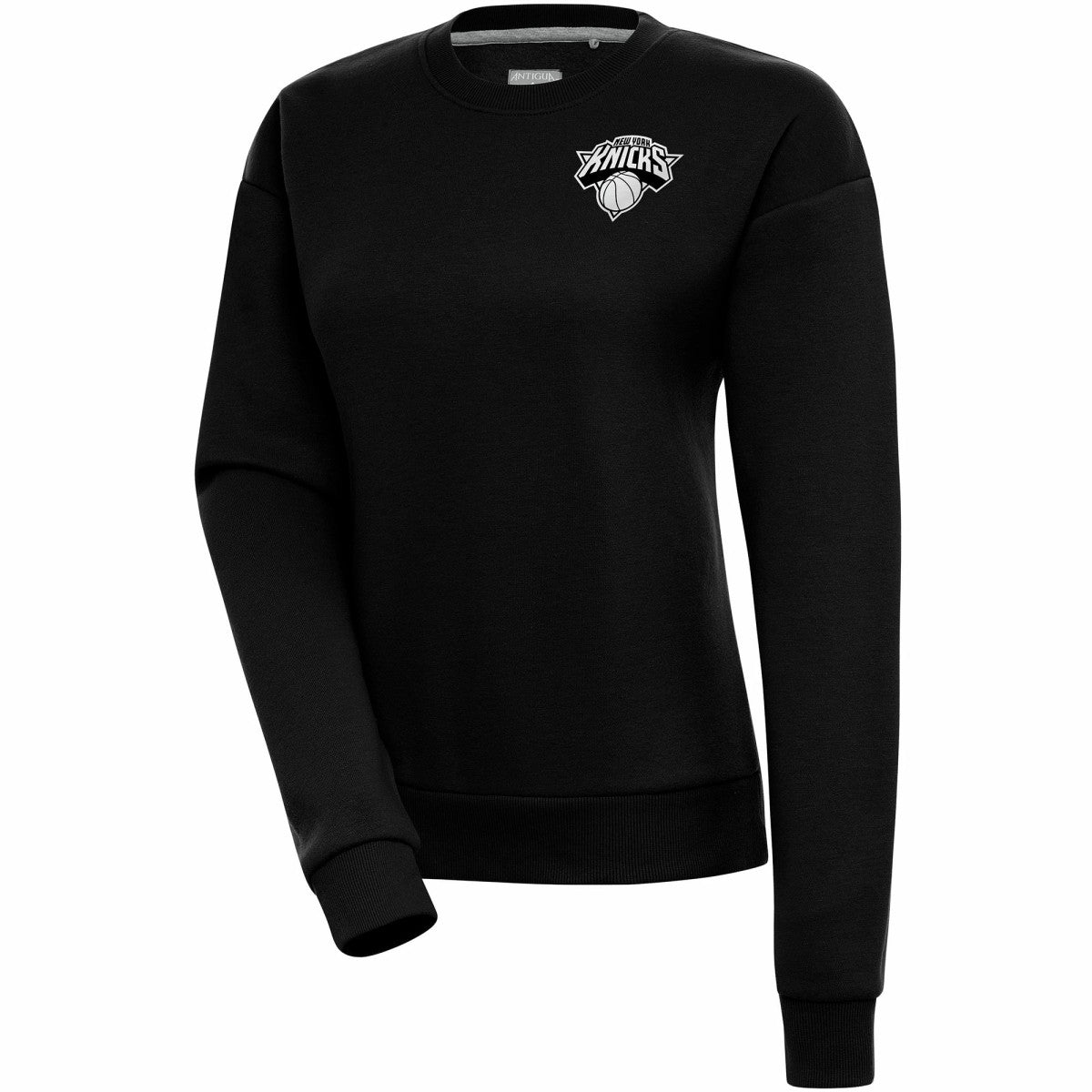 New York Knicks Antigua Women's Brushed Metallic Victory Pullover Sweatshirt - Black