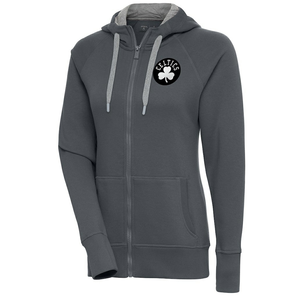 Boston Celtics Antigua Women's Brushed Metallic Victory Full-Zip Hoodie - Charcoal