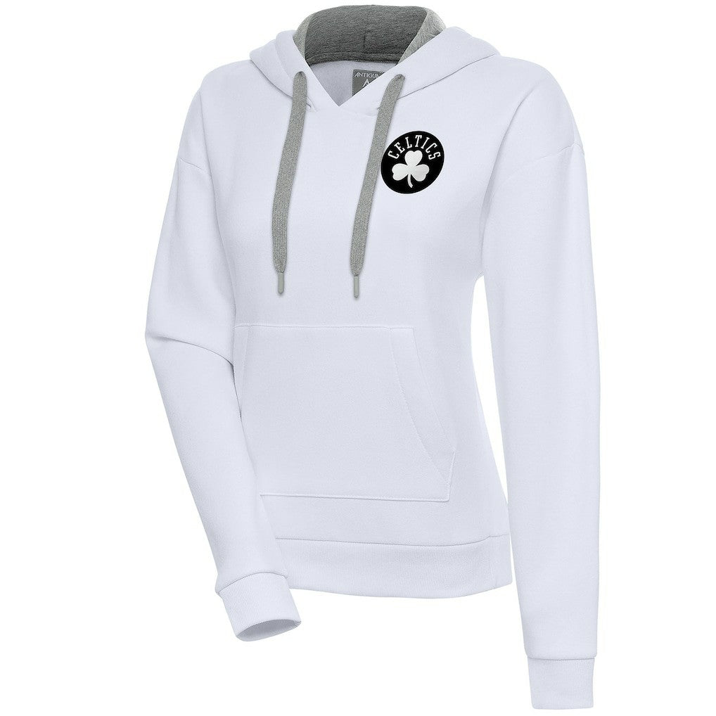Boston Celtics Antigua Women's Brushed Metallic Victory Pullover Hoodie - White