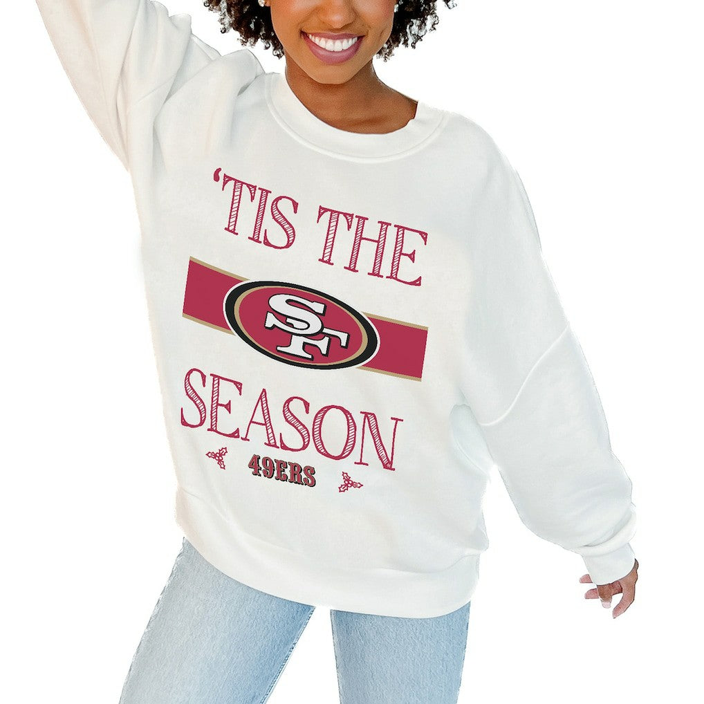 San Francisco 49ers Gameday Couture Women's Oversized Take A Holiday Pullover Sweatshirt - White Pullover