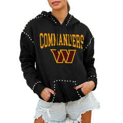 Washington Commanders Gameday Couture Women's Oversized Catch the Vibe Studded Pullover Hoodie - Black Hoodies
