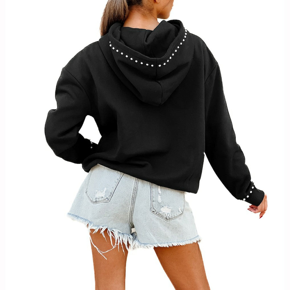 Los Angeles Chargers Gameday Couture Women's Oversized Catch the Vibe Studded Pullover Hoodie - Black Hoodies