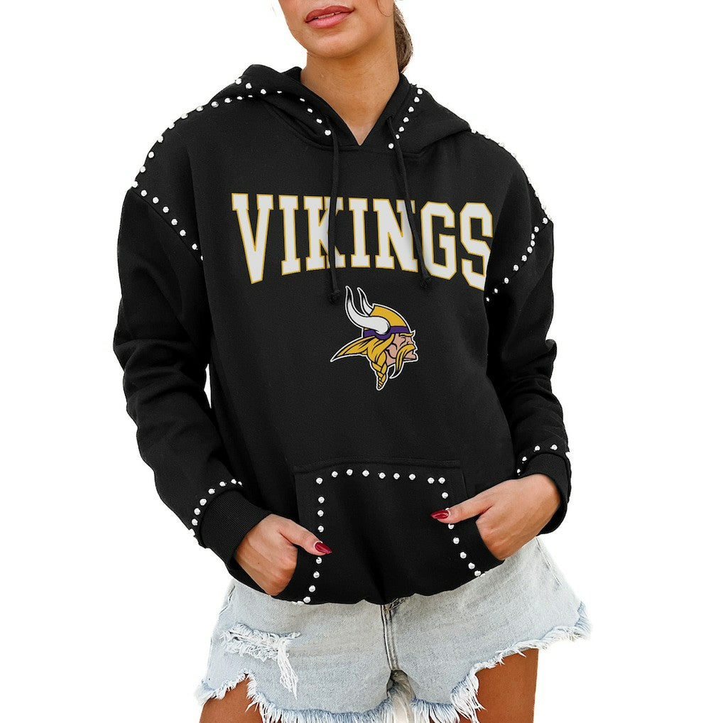 Minnesota Vikings Gameday Couture Women's Oversized Catch the Vibe Studded Pullover Hoodie - Black Hoodies