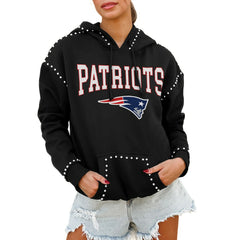 New England Patriots Gameday Couture Women's Oversized Catch the Vibe Studded Pullover Hoodie - Black Hoodies