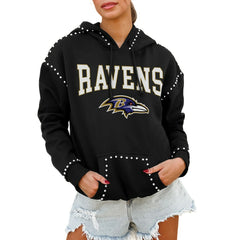 Baltimore Ravens Gameday Couture Women's Oversized Catch the Vibe Studded Pullover Hoodie - Black Hoodies