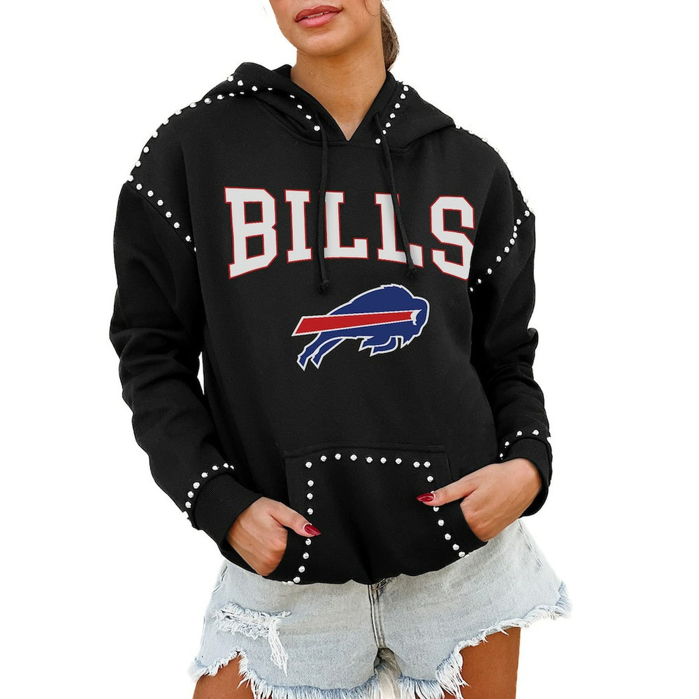 Buffalo Bills Gameday Couture Women's Oversized Catch the Vibe Studded Pullover Hoodie - Black Hoodies