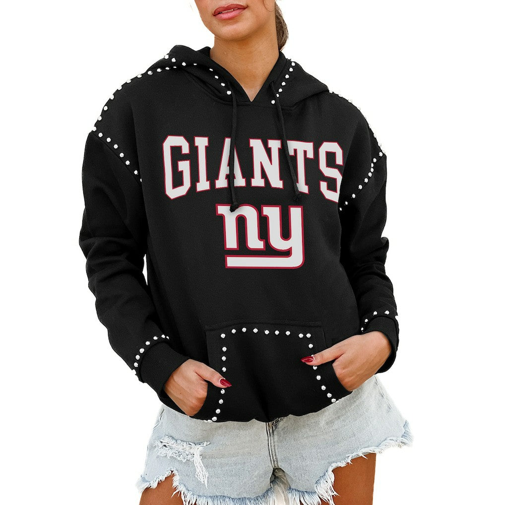New York Giants Gameday Couture Women's Oversized Catch the Vibe Studded Pullover Hoodie - Black Hoodies