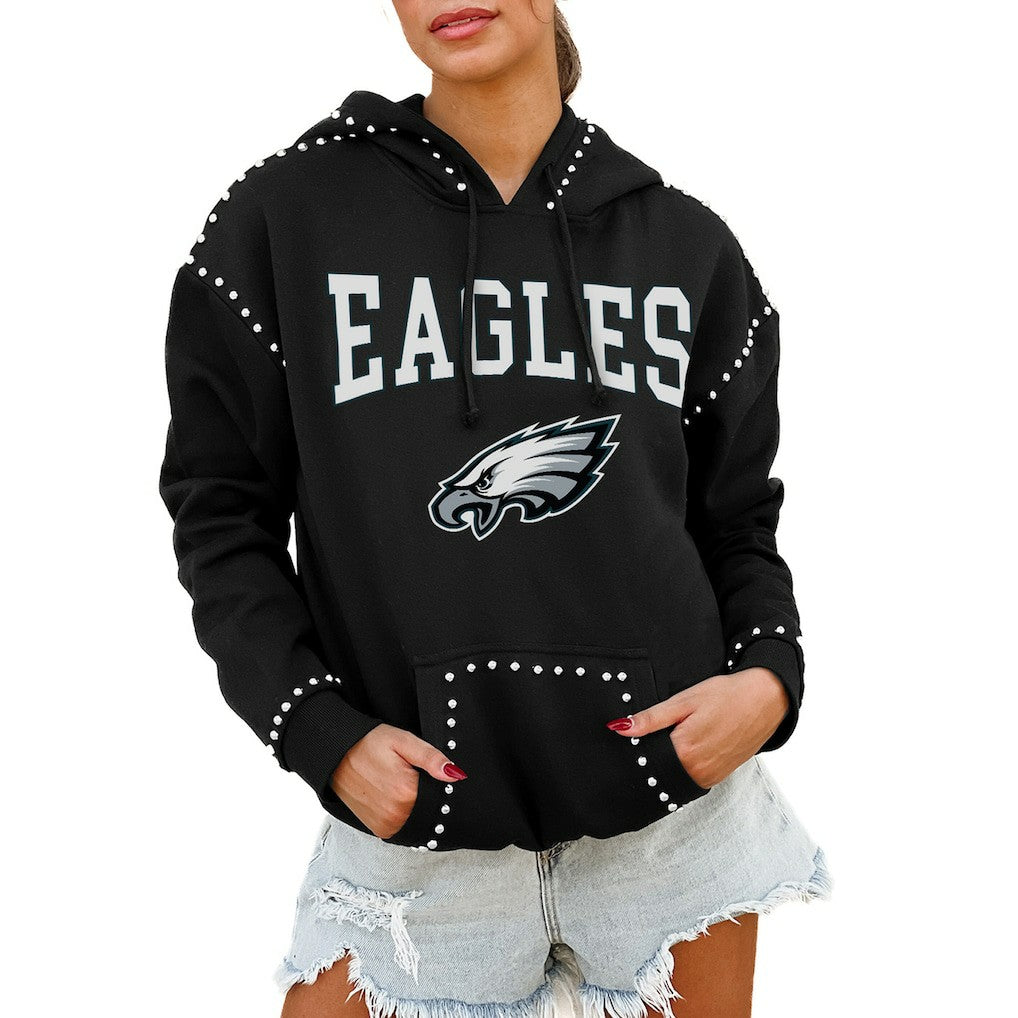 Philadelphia Eagles Gameday Couture Women's Oversized Catch the Vibe Studded Pullover Hoodie - Black Hoodies