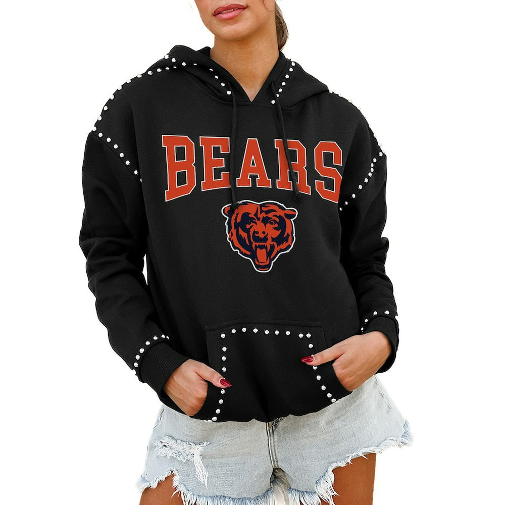 Chicago Bears Gameday Couture Women's Oversized Catch the Vibe Studded Pullover Hoodie - Black Hoodies