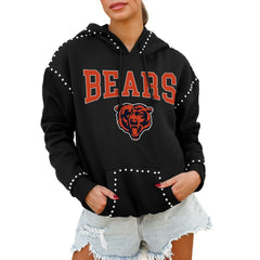 Chicago Bears Gameday Couture Women's Oversized Catch the Vibe Studded Pullover Hoodie - Black Hoodies