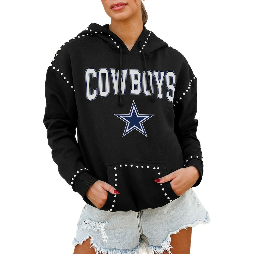 Dallas Cowboys Gameday Couture Women's Oversized Catch the Vibe Studded Pullover Hoodie - Black Hoodies