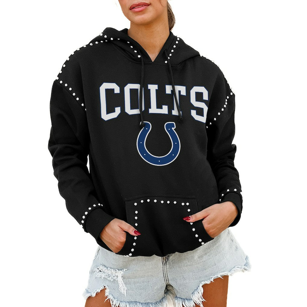 Indianapolis Colts Gameday Couture Women's Oversized Catch the Vibe Studded Pullover Hoodie - Black Hoodies