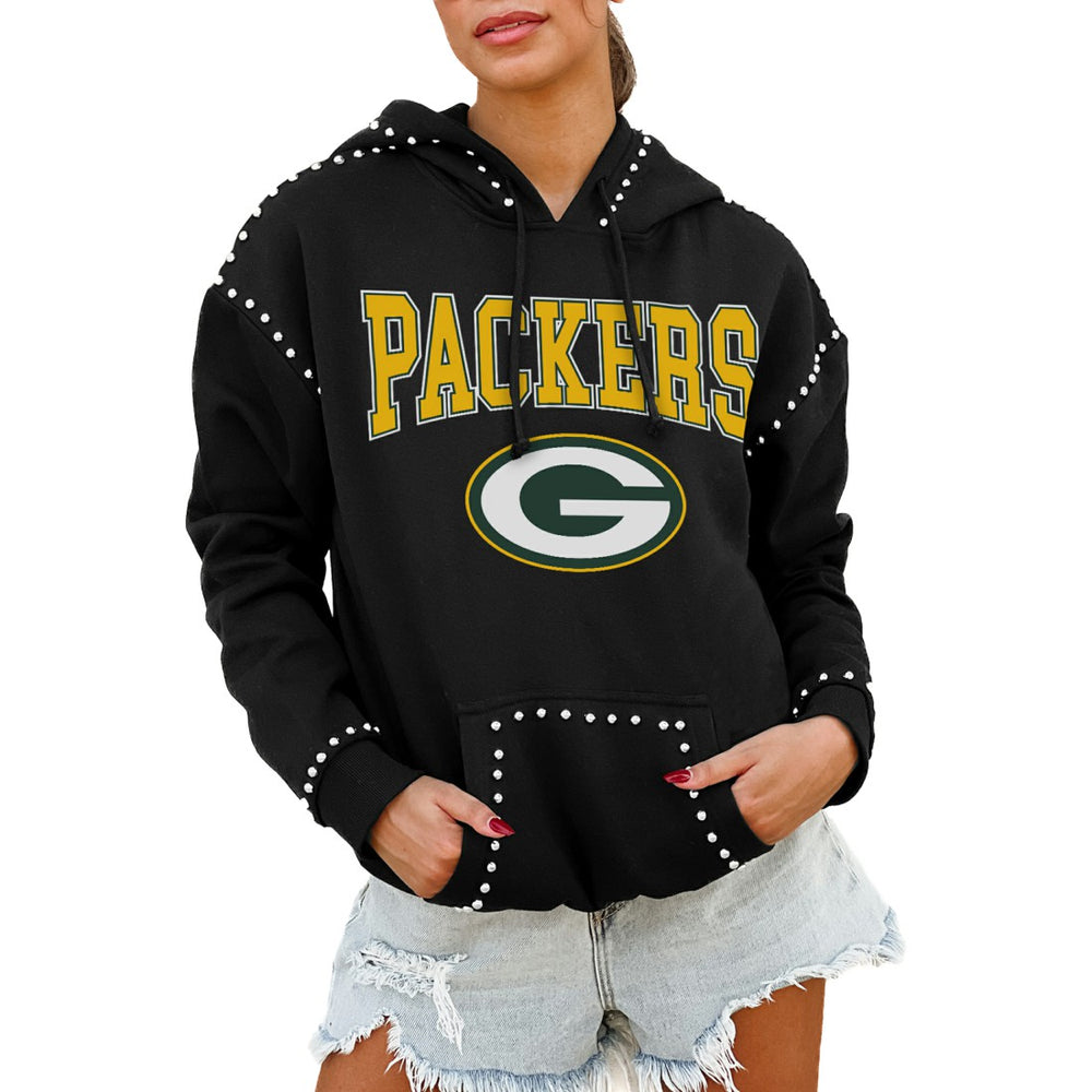 Green Bay Packers Gameday Couture Women's Oversized Catch the Vibe Studded Pullover Hoodie - Black Hoodies