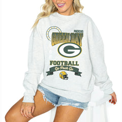 Green Bay Packers Gameday Couture Women's Oversized Run the Show Pullover Sweatshirt - Ash Pullover