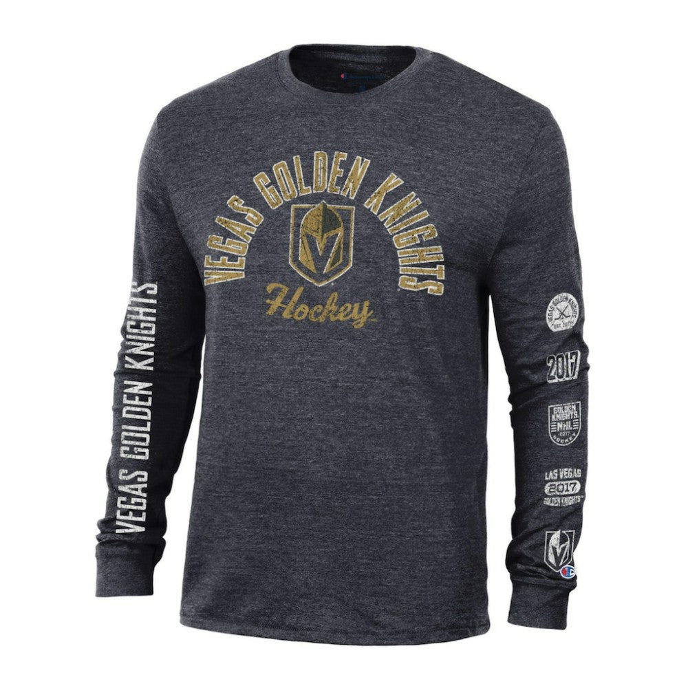 Vegas Golden Knights Champion Multi-Logo Tri-Blend Long Sleeve T-Shirt - Black | US 200838098
