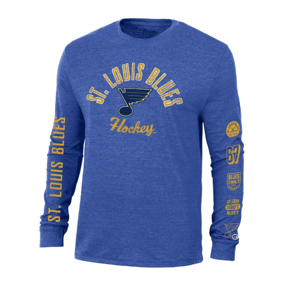 St. Louis Blues Champion Multi-Logo Tri-Blend Long Sleeve T-Shirt - Heather Blue | US 200838099