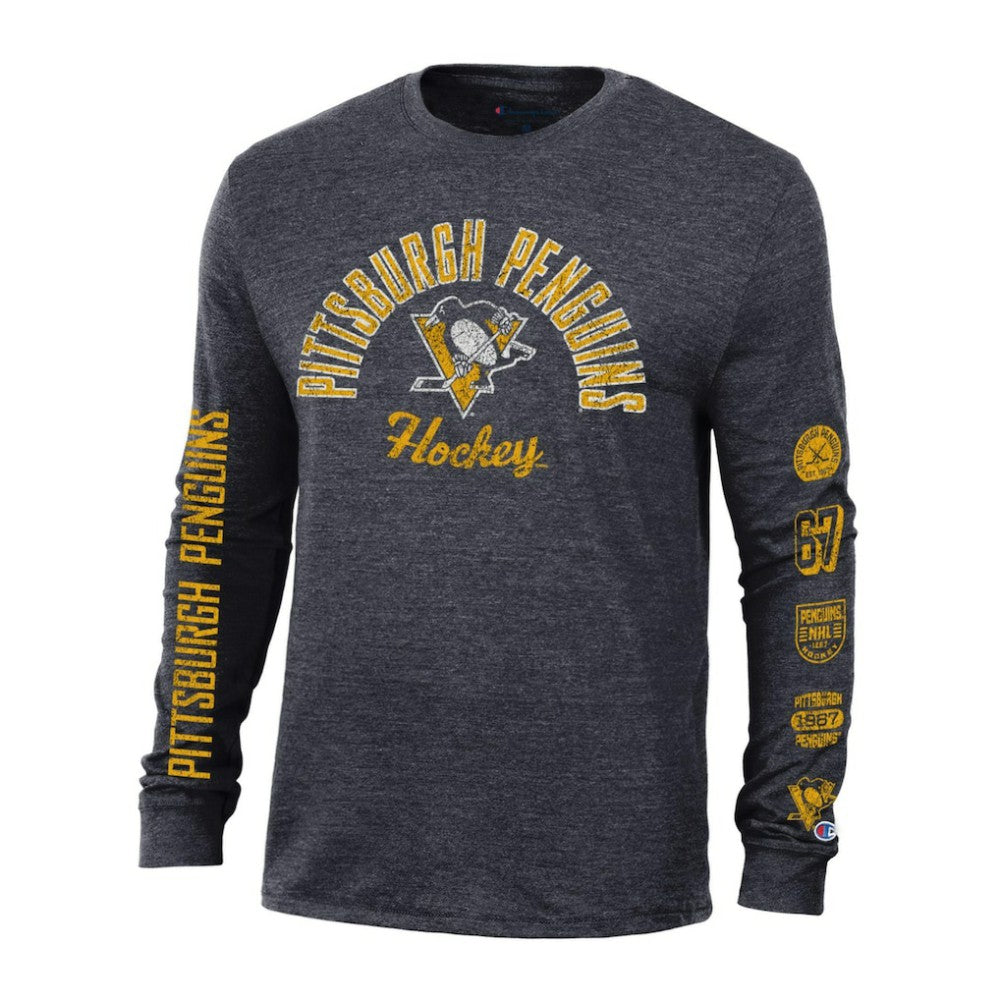 Pittsburgh Penguins Champion Multi-Logo Tri-Blend Long Sleeve T-Shirt - Heather Black | US 200838103